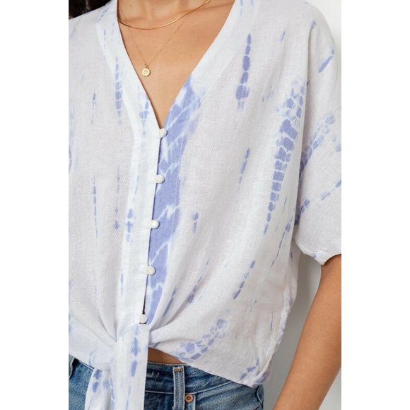 Rails Thea Blouse Cloud Tie Dye White Blue Linen M - Picture 4 of 6